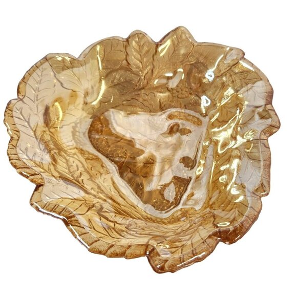 Vintage Carnival Indiana Glass Leaf Dish 7 Inch Decorative Bowl Textured Design - Picture 2 of 6